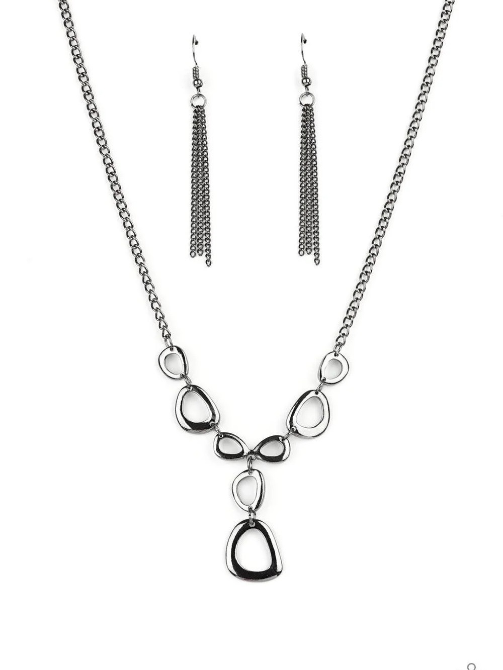 paparazzi Silver Open Loop Necklace with Tassel Drop Earrings